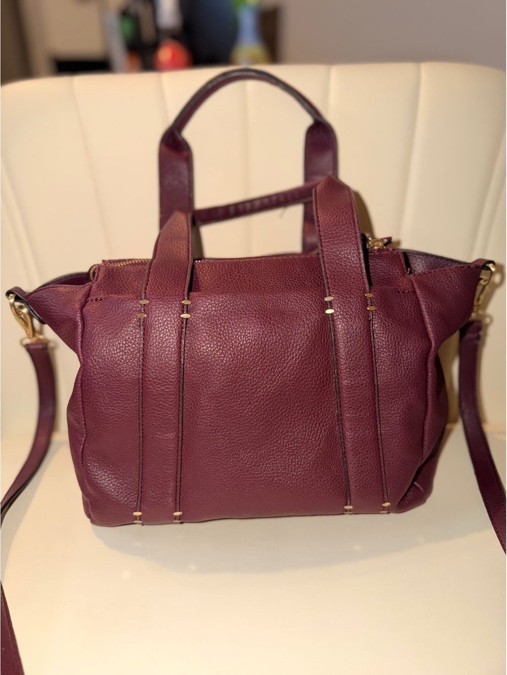 Sole Society Burgundy Leather Handbag with Adjustable Strap
